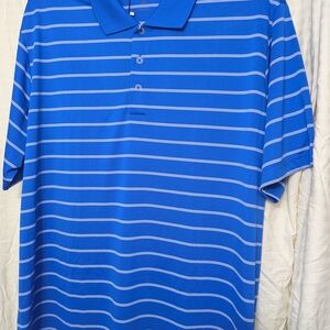 Adidas Golf Puremotion Blue White Striped Polo Shirt 2XL NWT